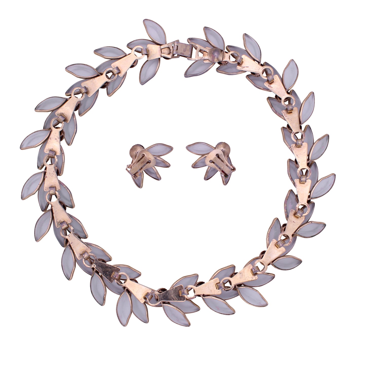 Trifari Frosted Flower Petal Necklace and Earrings Back
