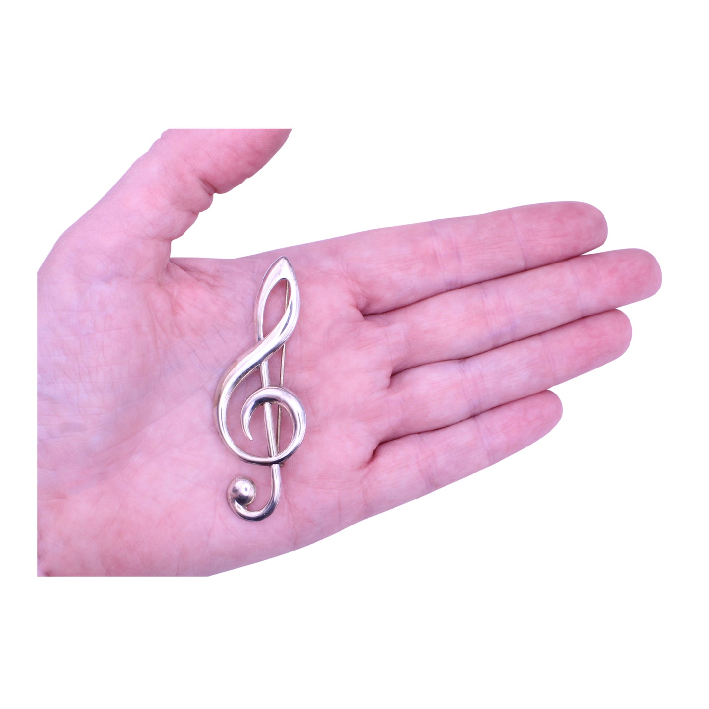 Beau Sterling Music Treble Clef Brooch Pin Held