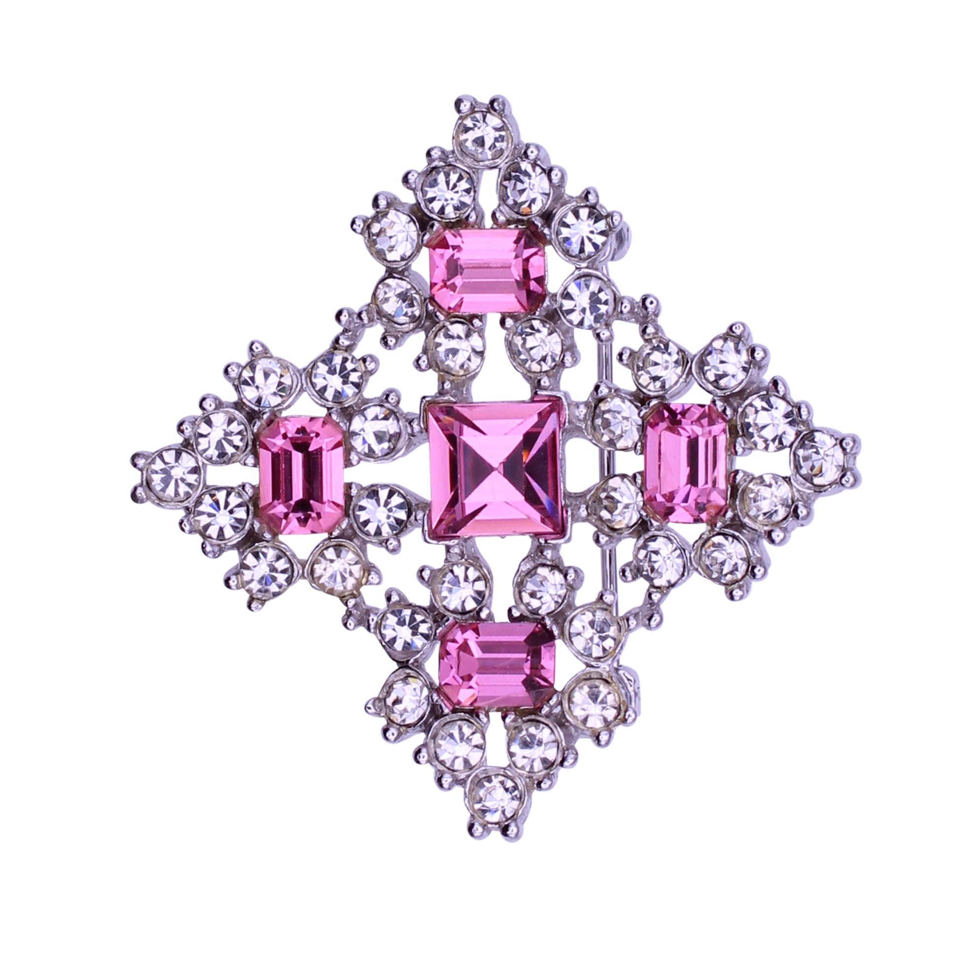 Pretty in Pink Bogoff Rhinestone Pin Brooch Front