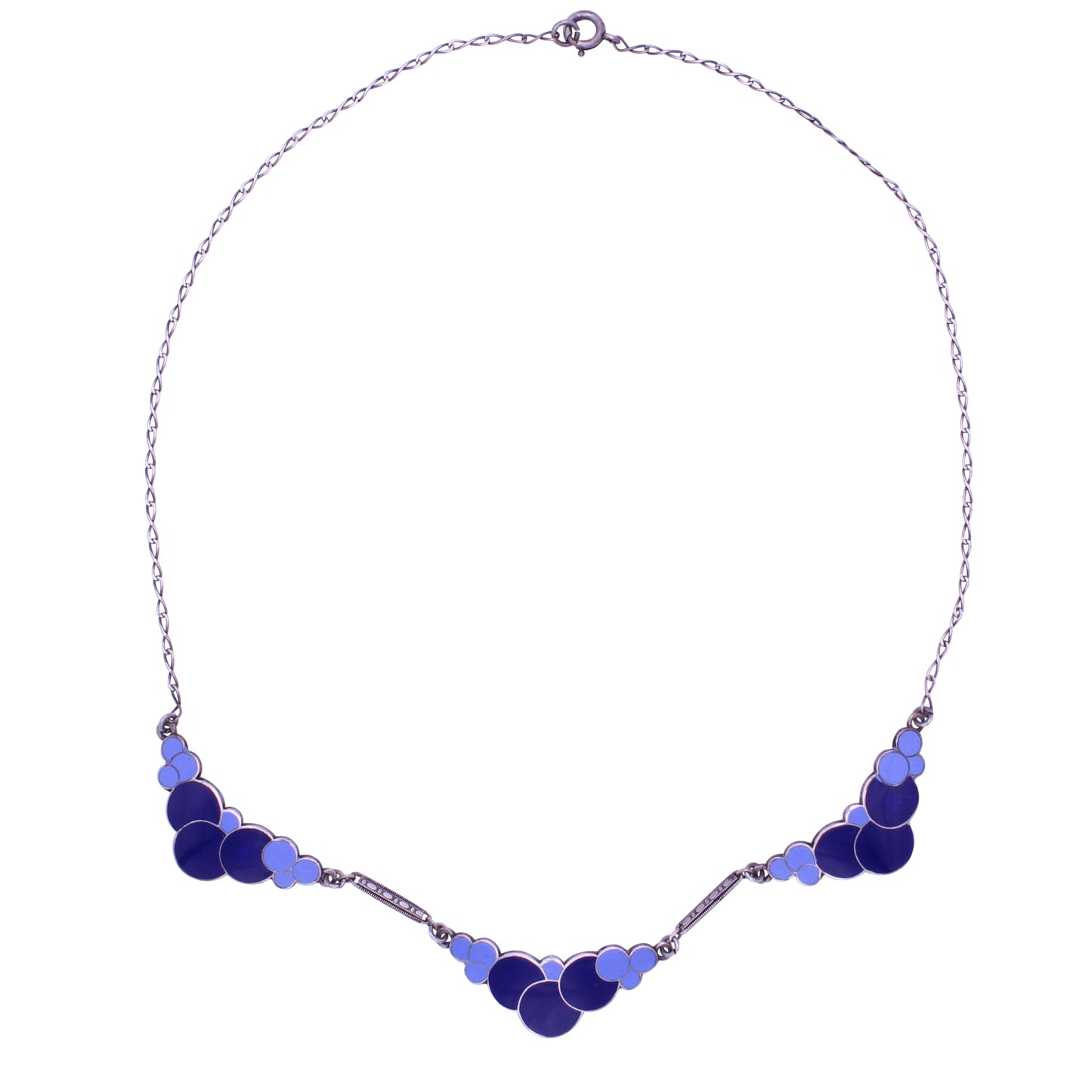 Art Deco Sterling Blue Enamel Bubbles Necklace Front