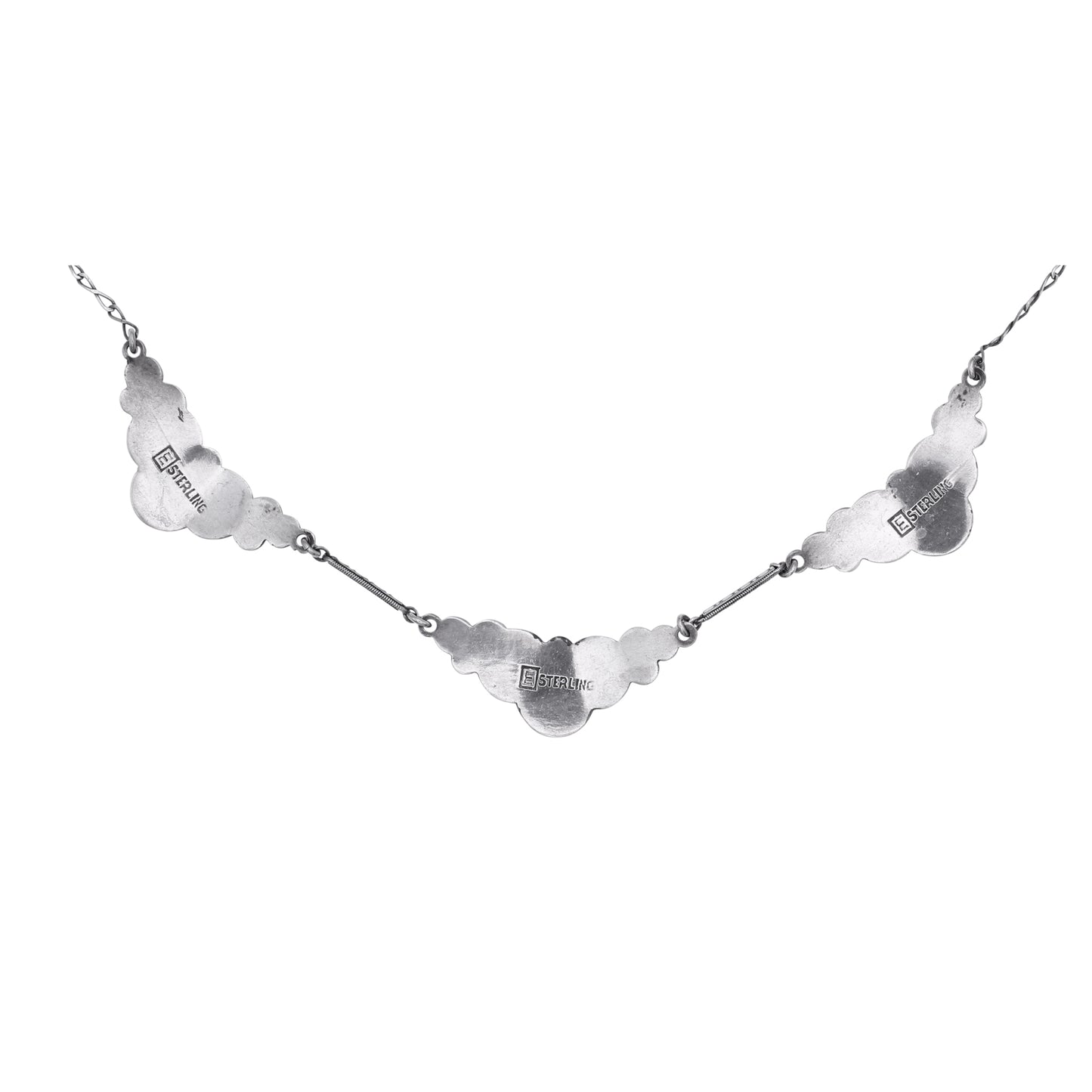 Art Deco Sterling Blue Enamel Bubbles Necklace Back