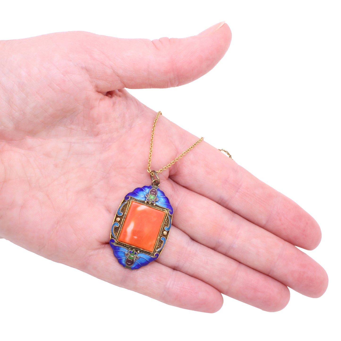 Enamel and Coral Chinese Export Silver Pendant/Necklace Held