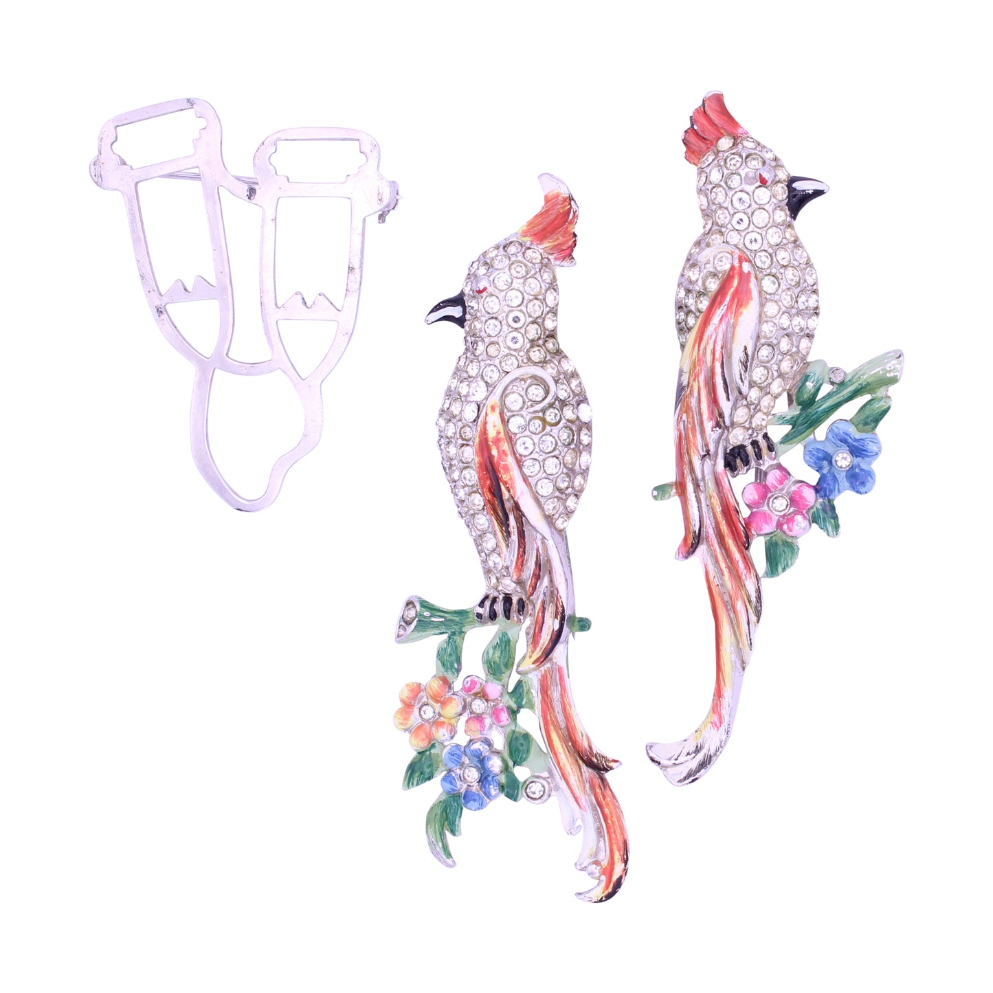 Coro Enamel Cockatoo Birds Duette Fur Pin Clips Seperated