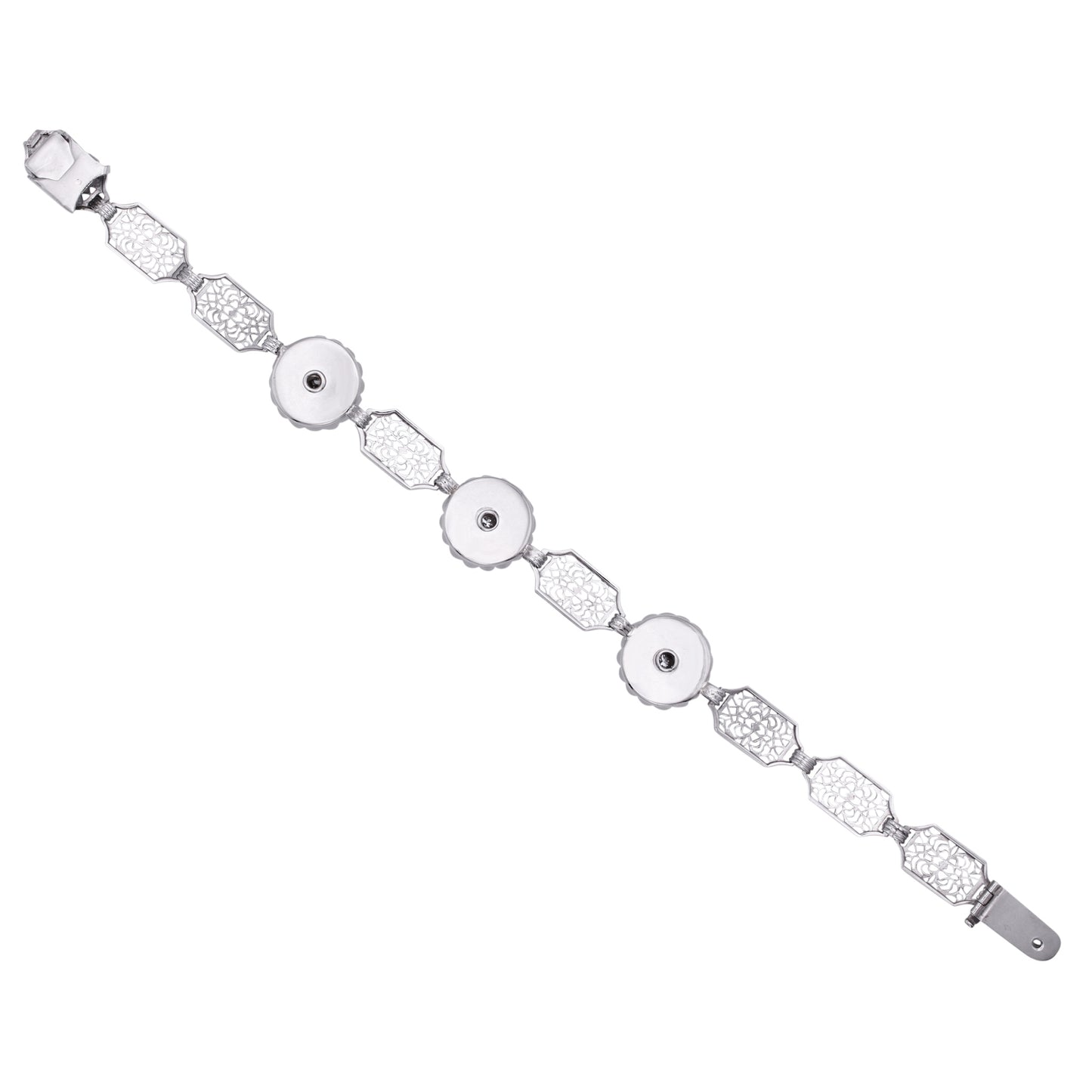 Art Deco 14k White Gold Filigree Rock Crystal and Diamond Bracelet Back