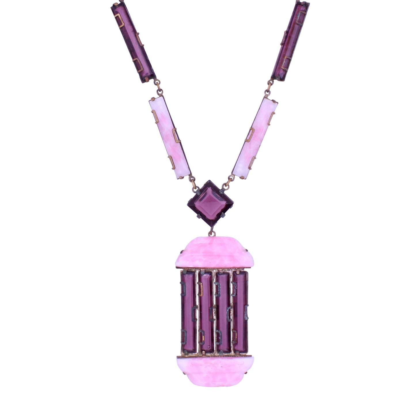 Art Deco Amethyst and Pink Glass Necklace