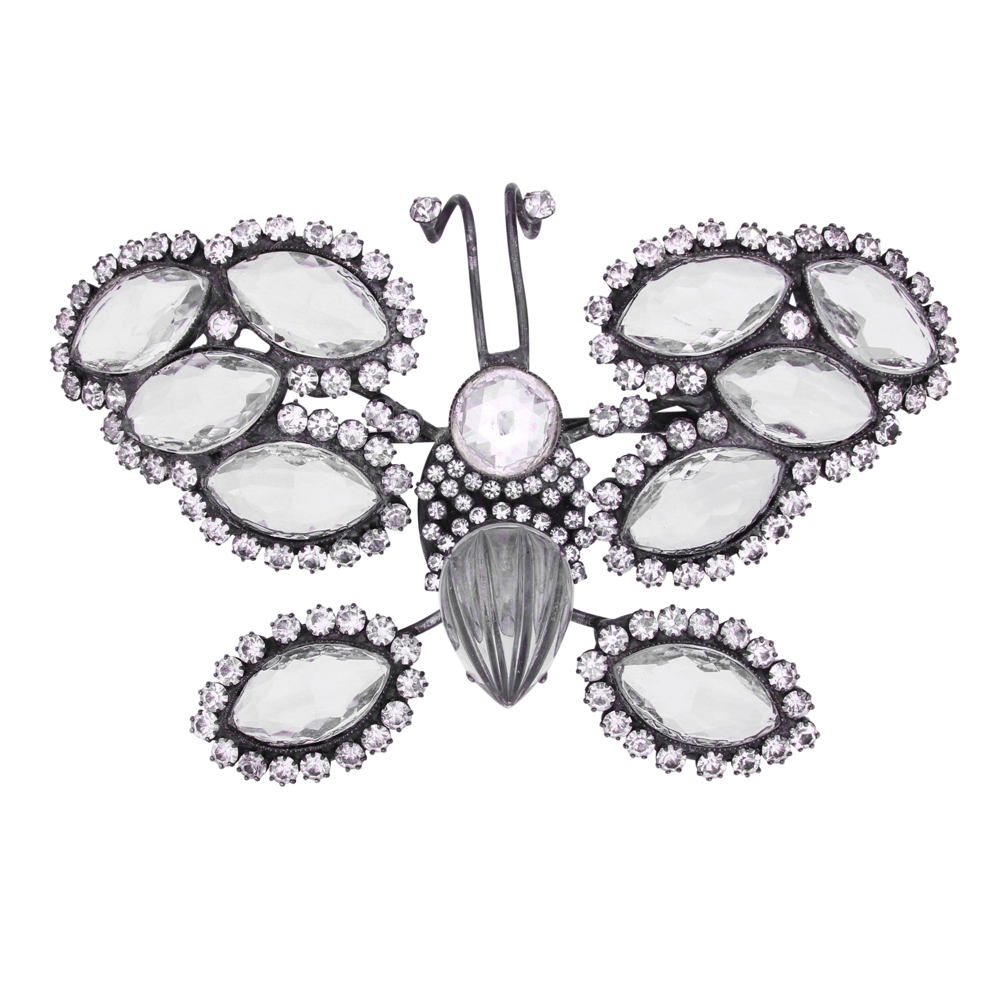 William de Lillo Massive Rhinestone and Glass Stone Butterfly Pin Brooch Front