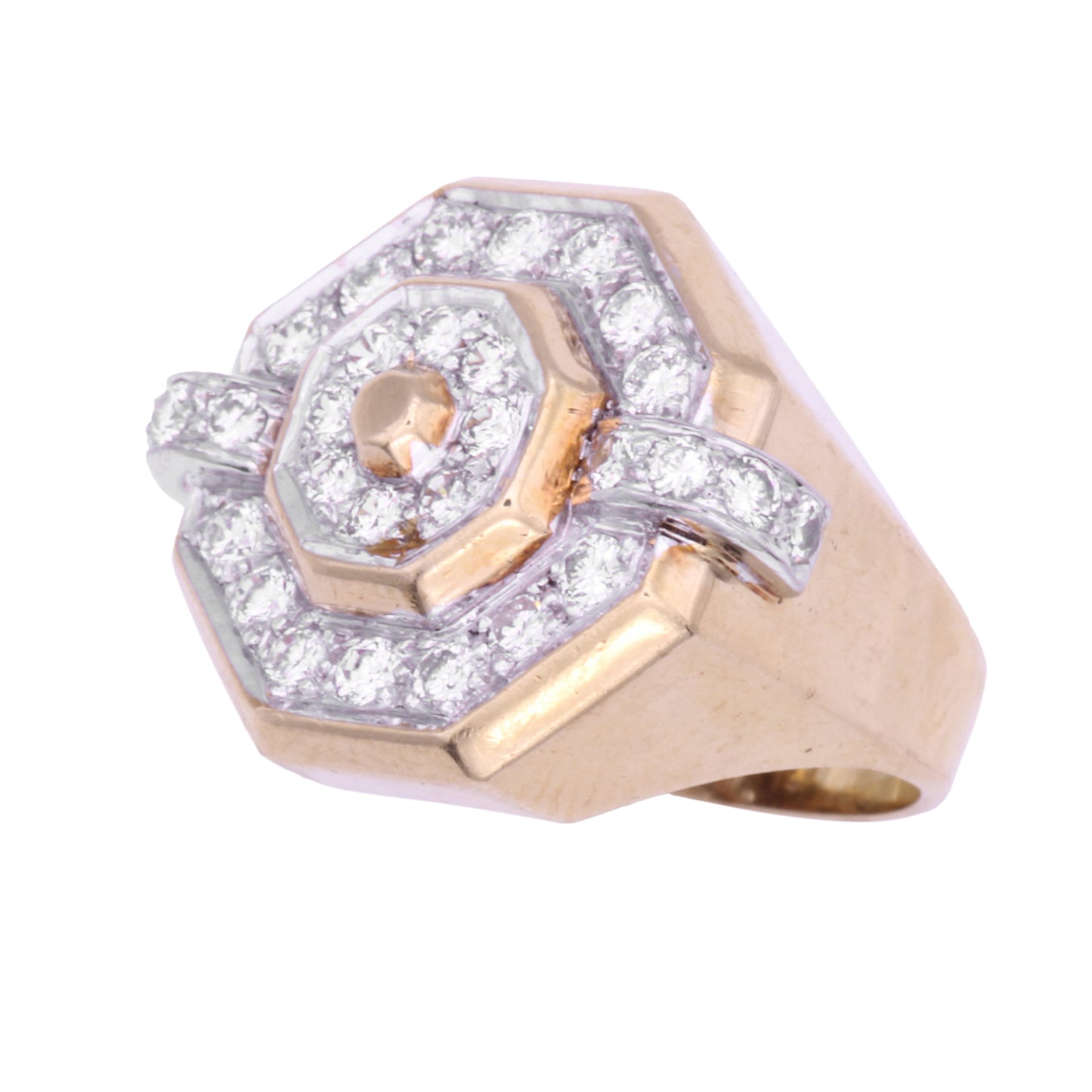 Vintage 18k Yellow and White Gold Diamond Cluster Ring Side