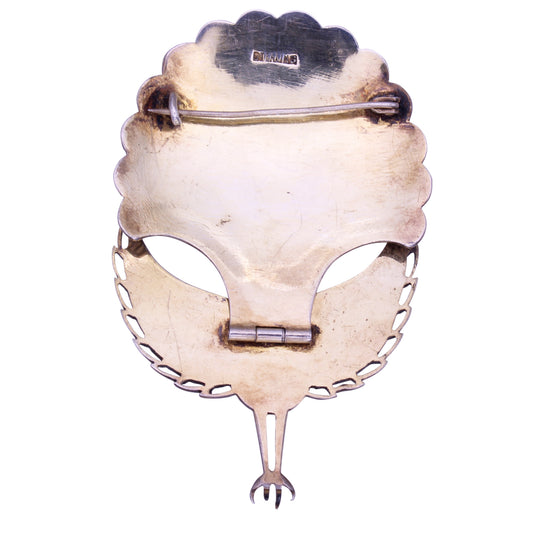 Vintage Large Sterling Vermeil White Enamel Peacock Pin Brooch Back