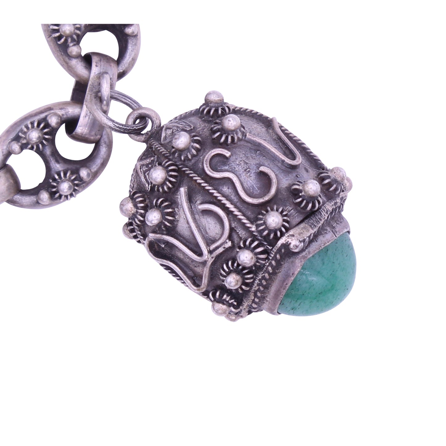 Franconeri Italian Silver Etruscan Style Green Glass Charm