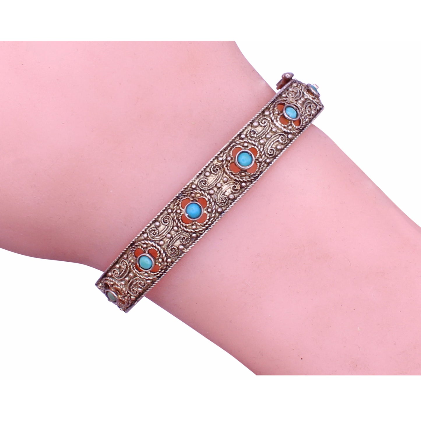 Art Deco Theodor Fahrner Sterling Silver Vermeil and Turquoise Bracelet Worn