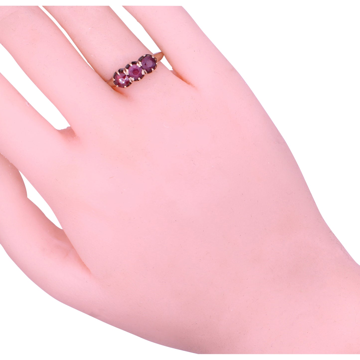 Victorian Past, Present, Future Trilogy Garnet 10k Yellow Gold Ring Worn