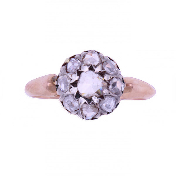 Georgian Style 14k Gold Rose Cut Diamond Ring Full Front