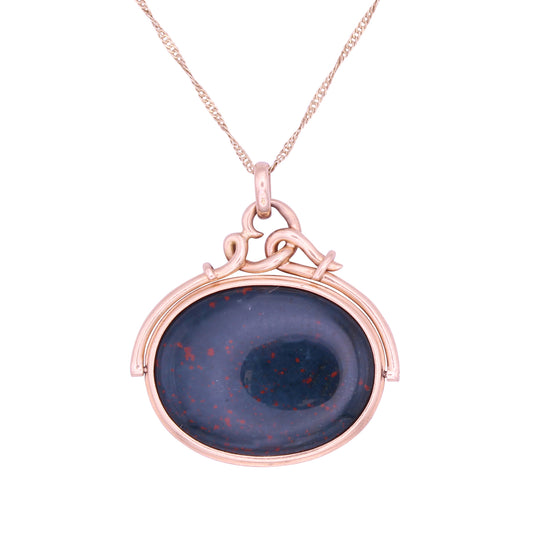 Victorian Jasper Bloodstone Intaglio 14k Gold Spinner Pendant Back