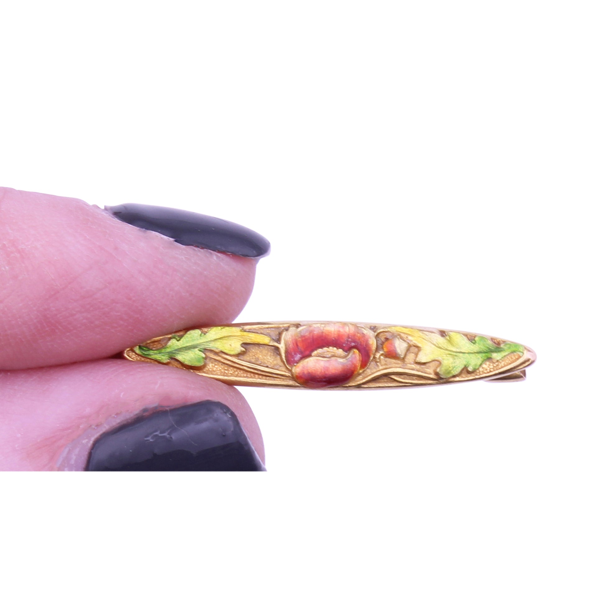 Art Nouveau Krementz Enamel Flower Bar Pin Brooch Held