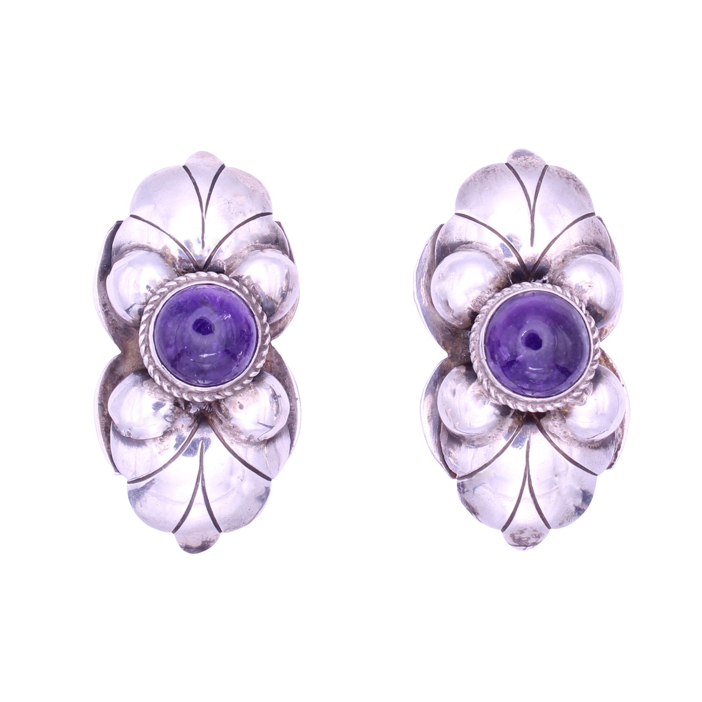 Taxco, Mexico Sterling Amethyst Pre-eagle Earrings