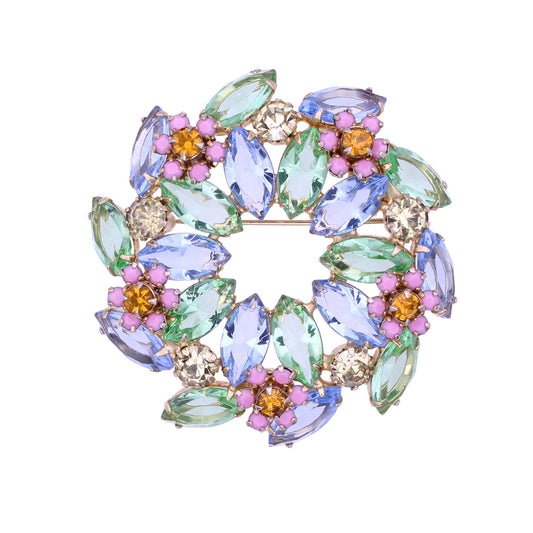 Pretty Pastel Rhinestone Wreath Pin Brooch Front