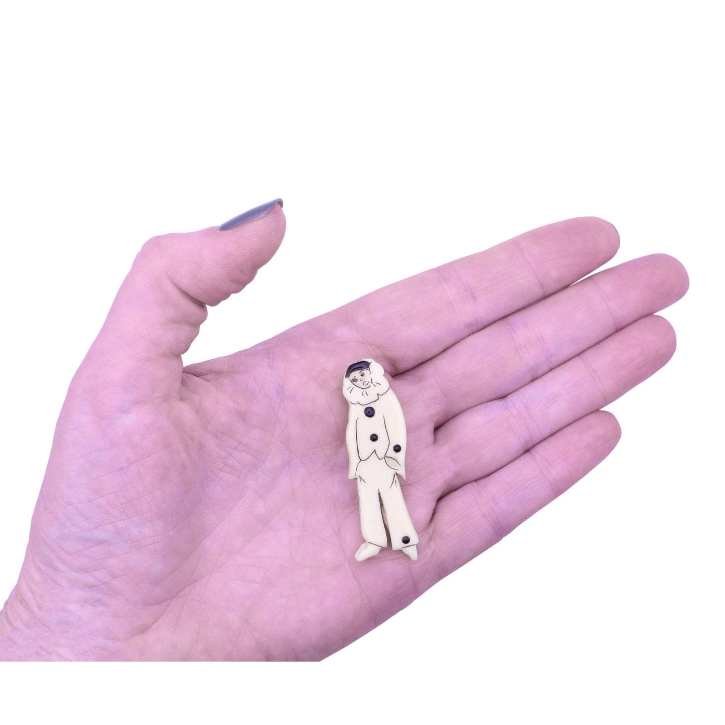 Vintage French Pierrot Clown Brooch Pin Held