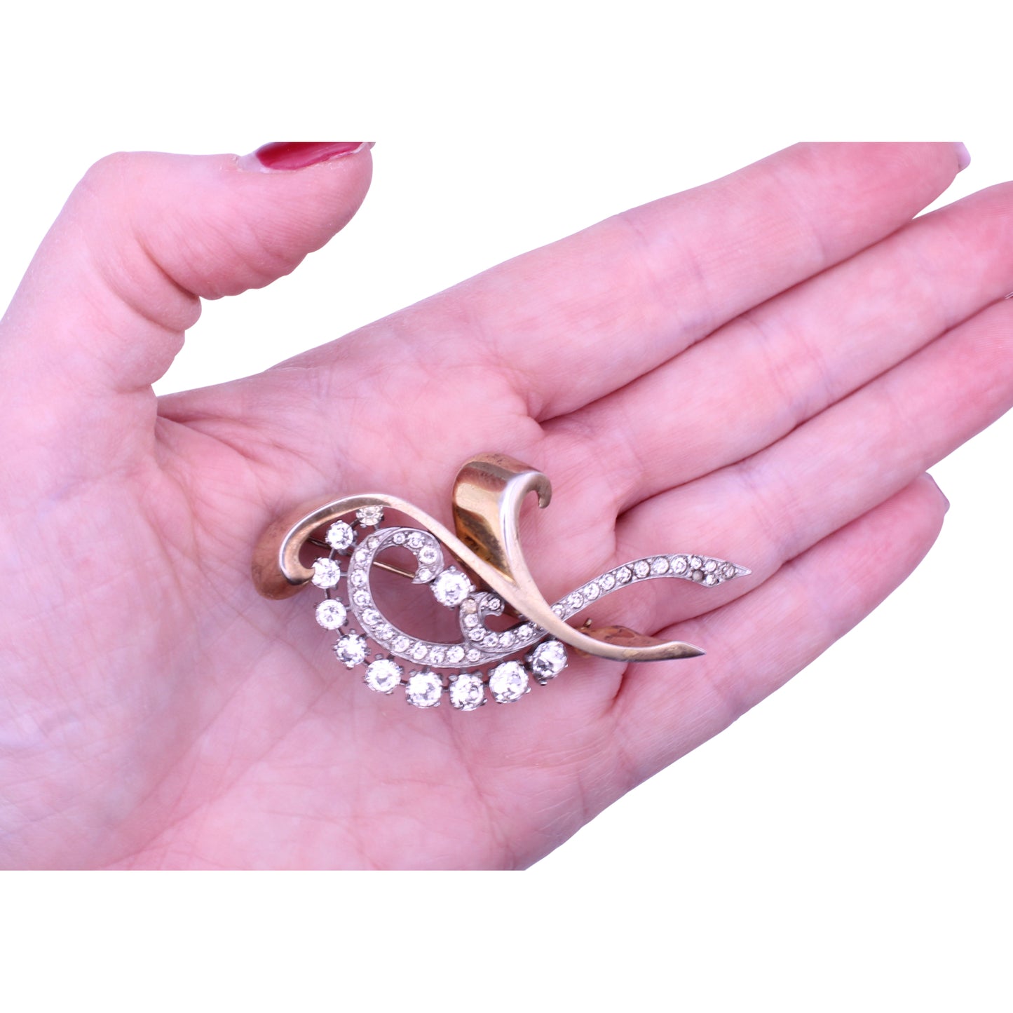 Retro Sterling Vermeil Rhinestone Pin Brooch Held