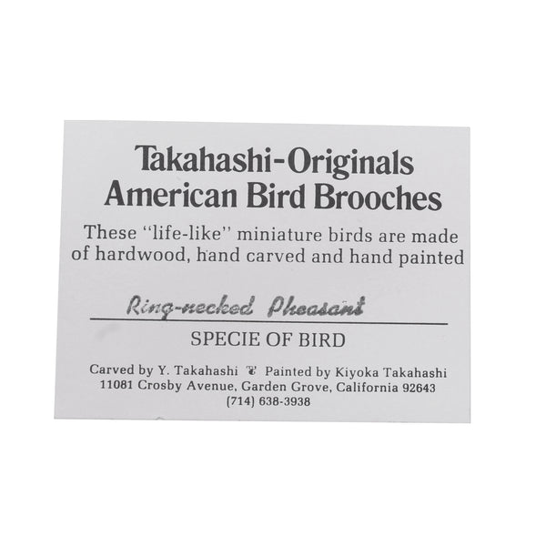 Takahashi Ring-necked Pheasant Vintage Wood Pin Card