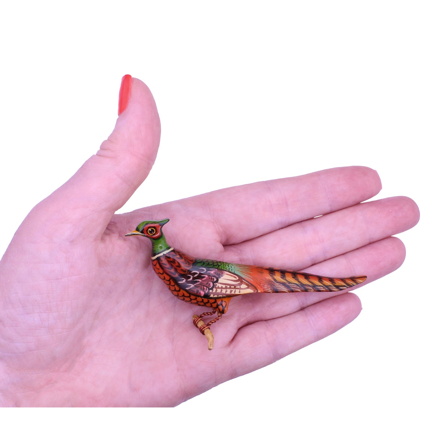 Takahashi Ring-necked Pheasant Vintage Wood Pin Held