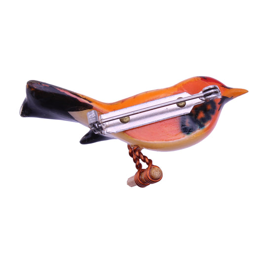 Scarce Takahashi Vintage Redpoll Wood Bird Pin Brooch Back