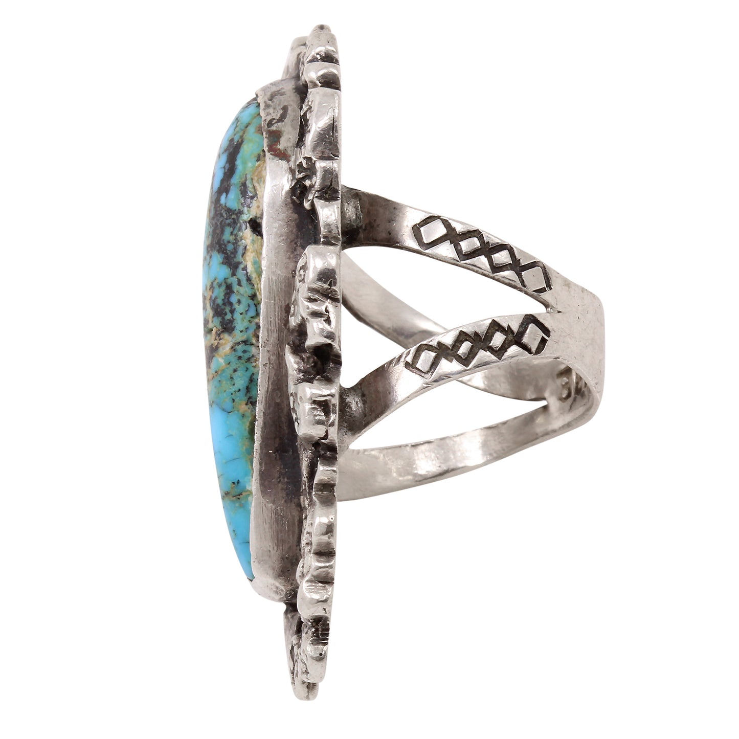 Scarce Chief Shatka Bear-Step Turquoise and Sterling Ring Side