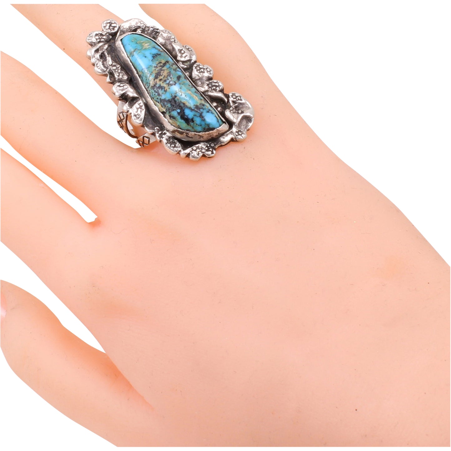 Scarce Chief Shatka Bear-Step Turquoise and Sterling Ring Worn