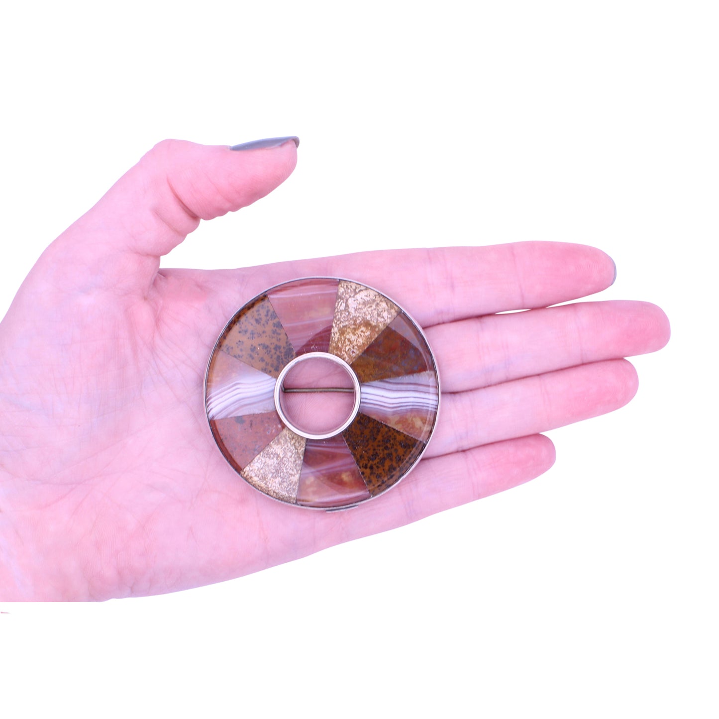 Victorian Scottish Agate Silver Pin Brooch Held