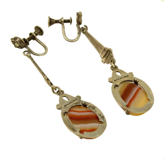 Art Deco Agate Sterling Silver Earrings Back