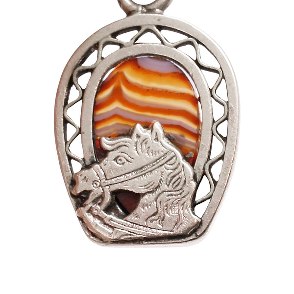 Victorian Scottish Agate Silver Watch Horse Charm Fob 
