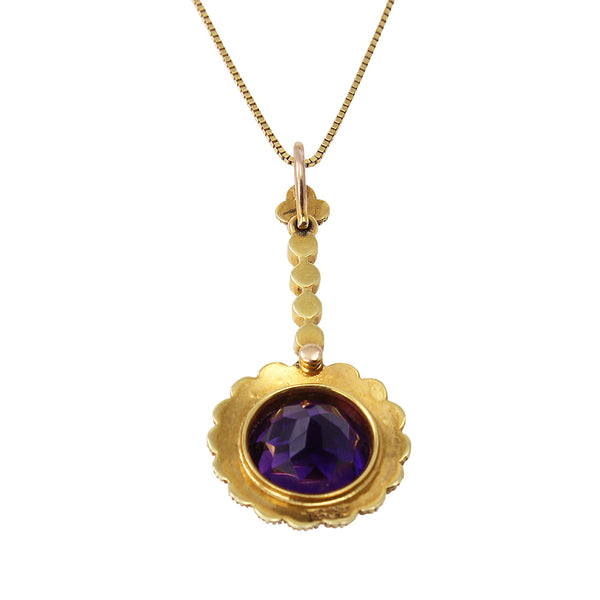 Edwardian 15 ct Gold Amethyst and Pearl Pendant Back