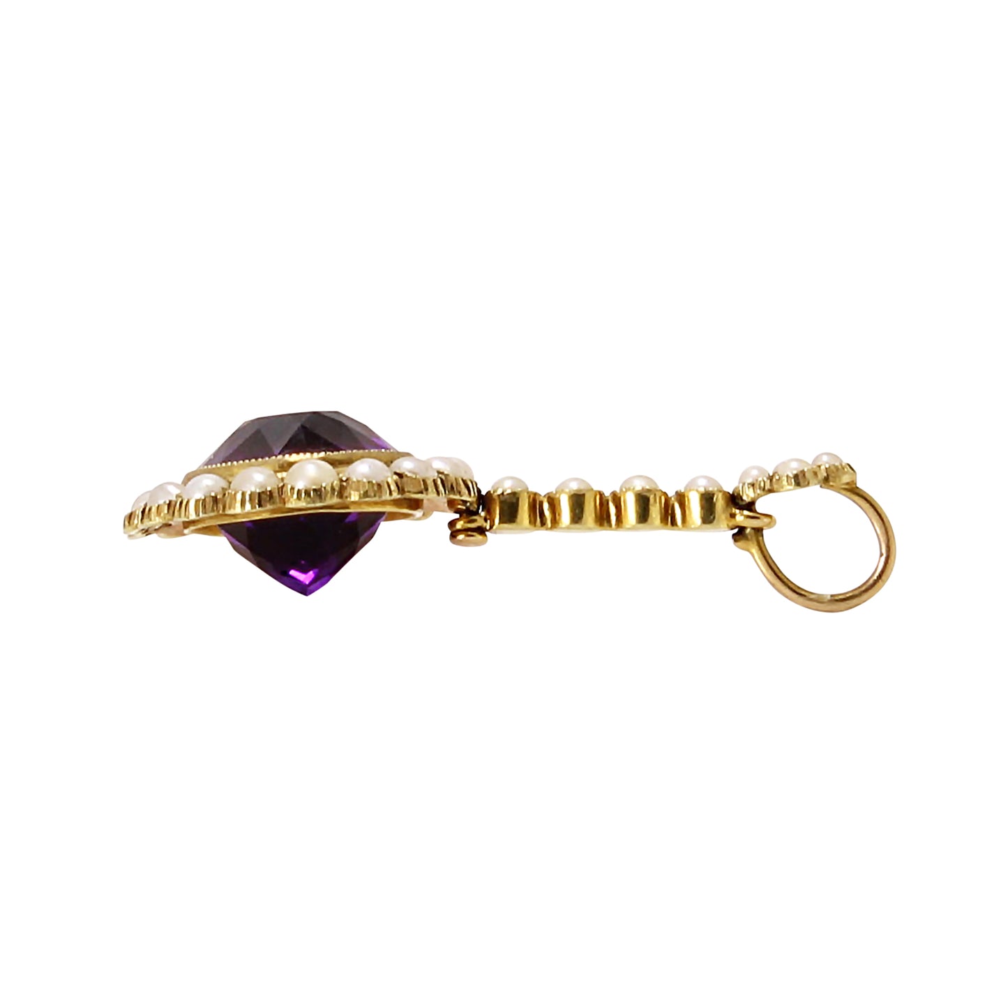 Edwardian 15 ct Gold Amethyst and Pearl Pendant Side