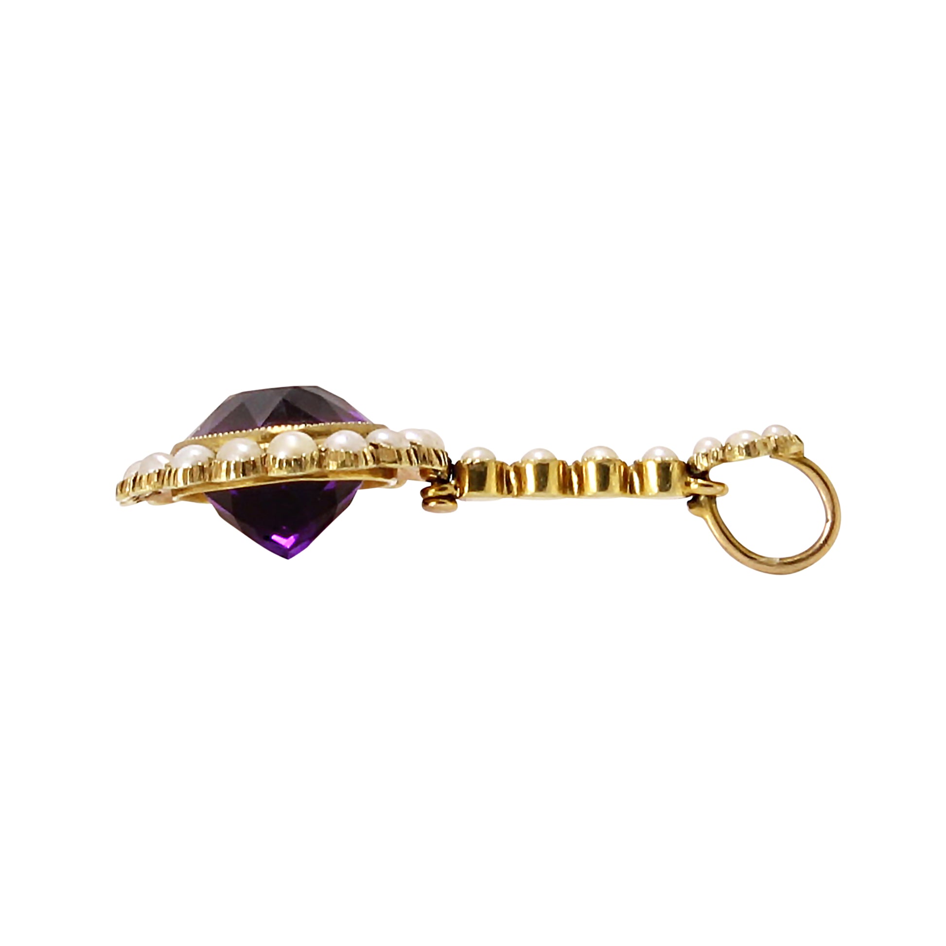 Edwardian 15 ct Gold Amethyst and Pearl Pendant Side