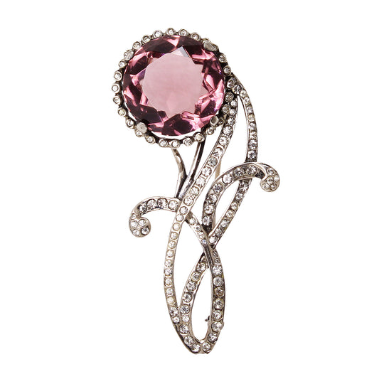 Amethyst Rhinestone Sterling Flower Pin