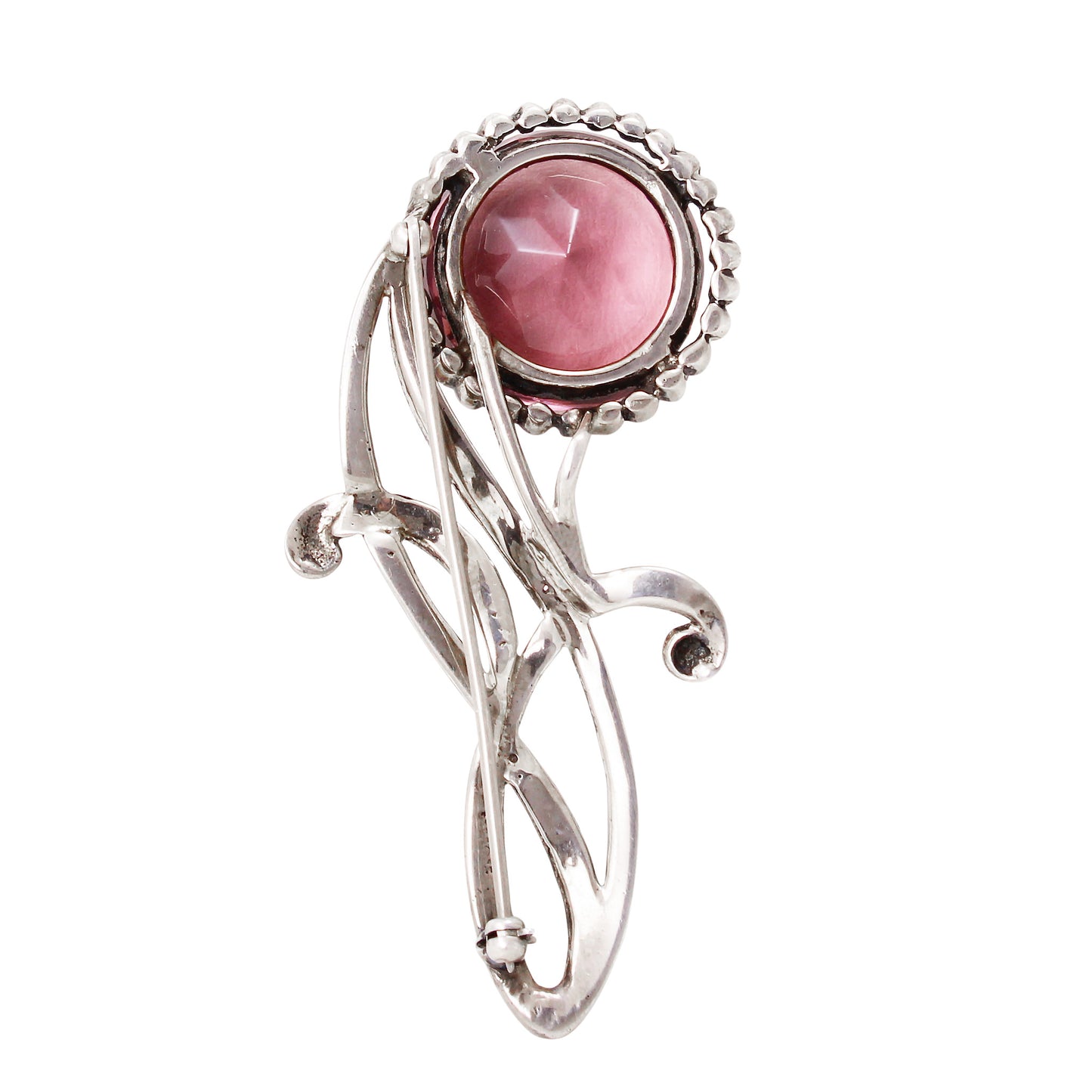 Amethyst Rhinestone Sterling Flower Pin Back