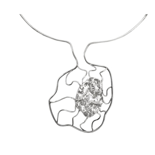 Vintage Artisan Sterling Silver Modernist Necklace Close