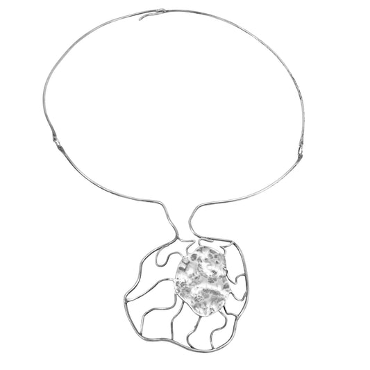 Vintage Artisan Sterling Silver Modernist Necklace Front