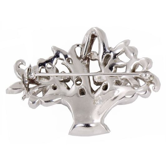 Vintage Rhinestone Flower Basket Pendant/Pin Back