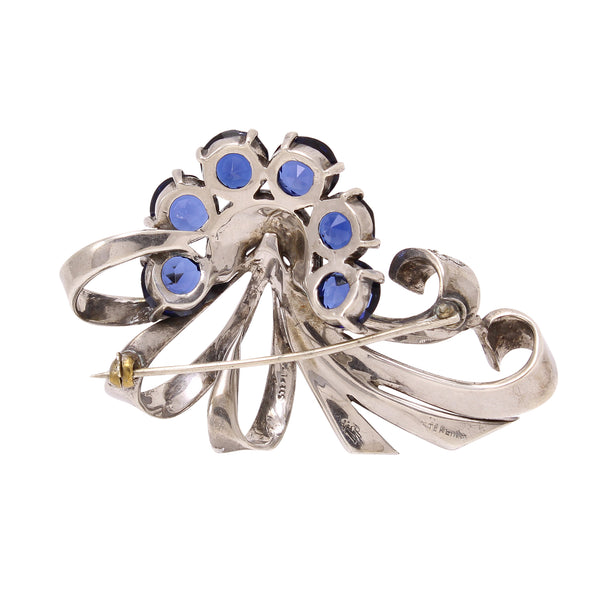 Boucher Sterling Silver and Sapphire Rhinestone Pin Back