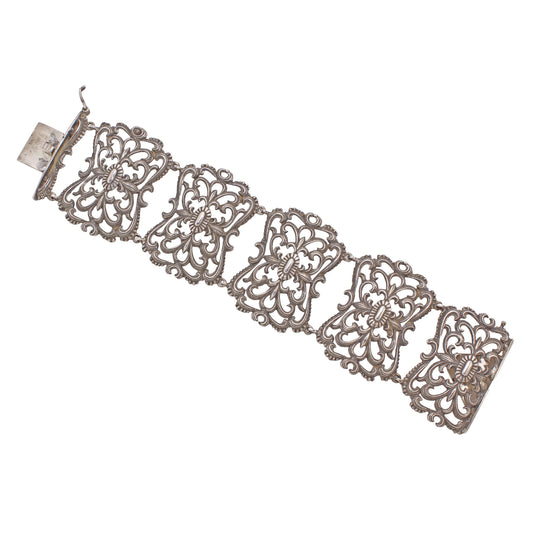 Sterling Silver Wide Scrollwork Bracelet Front