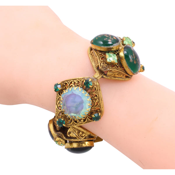 Spectacular Art Glass and Rhinestone Vintage Bracelet Worn