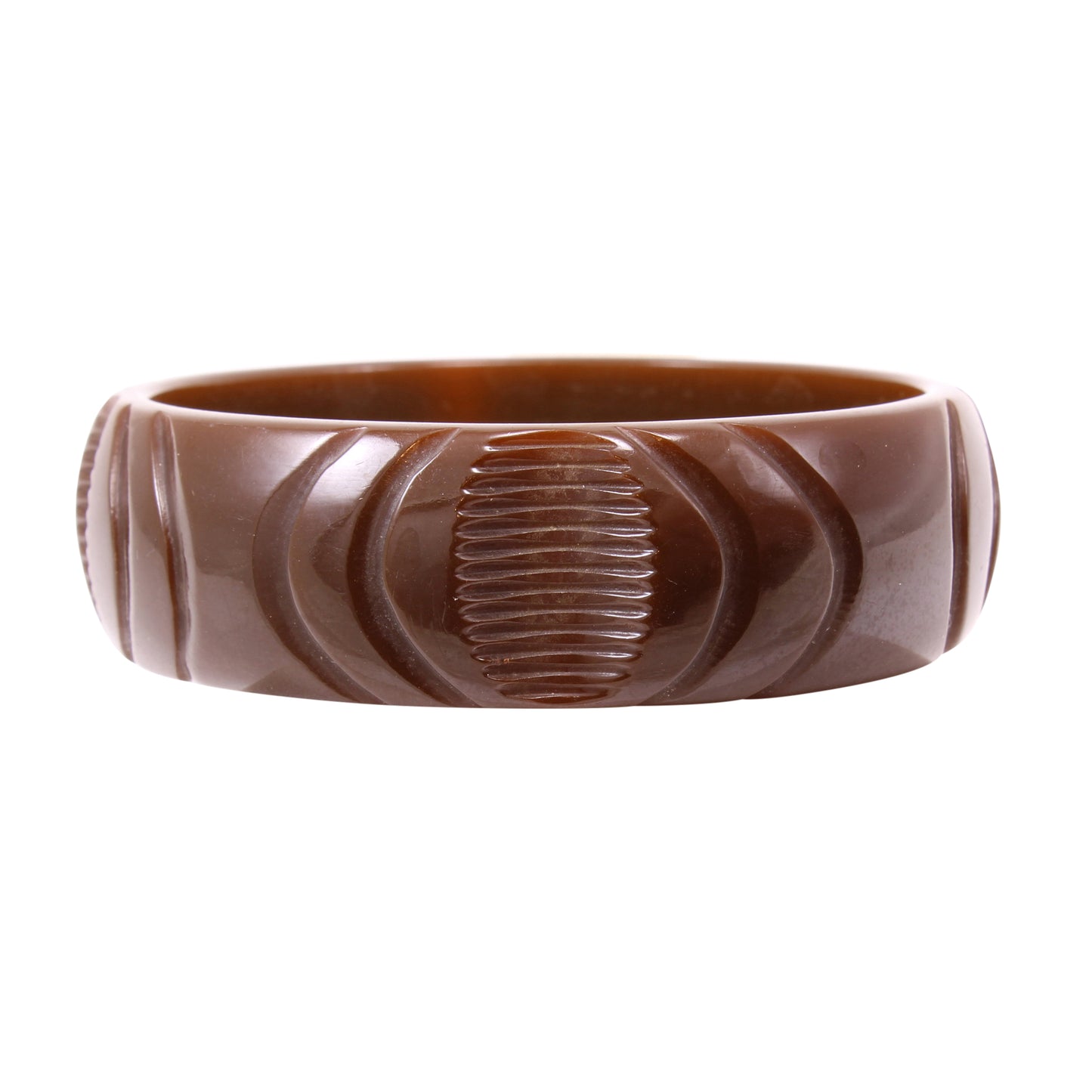 Chocolate Brown Carved Bakelite Bracelet Front