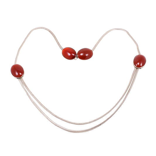 Carnelian Glass Cabochon Slide Sterling Necklace