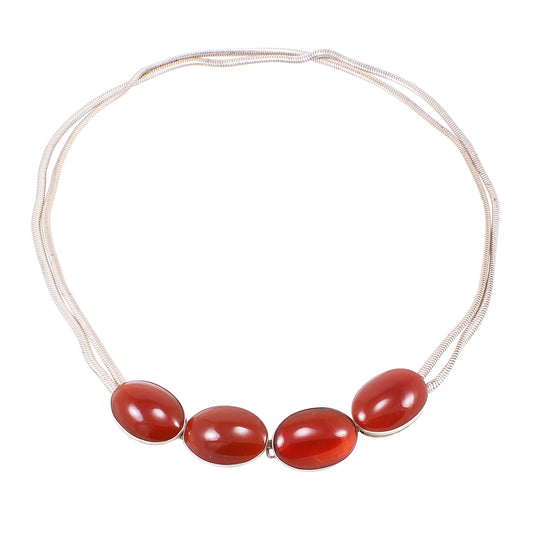 Carnelian Glass Cabochon Slide Sterling Necklace Shortest