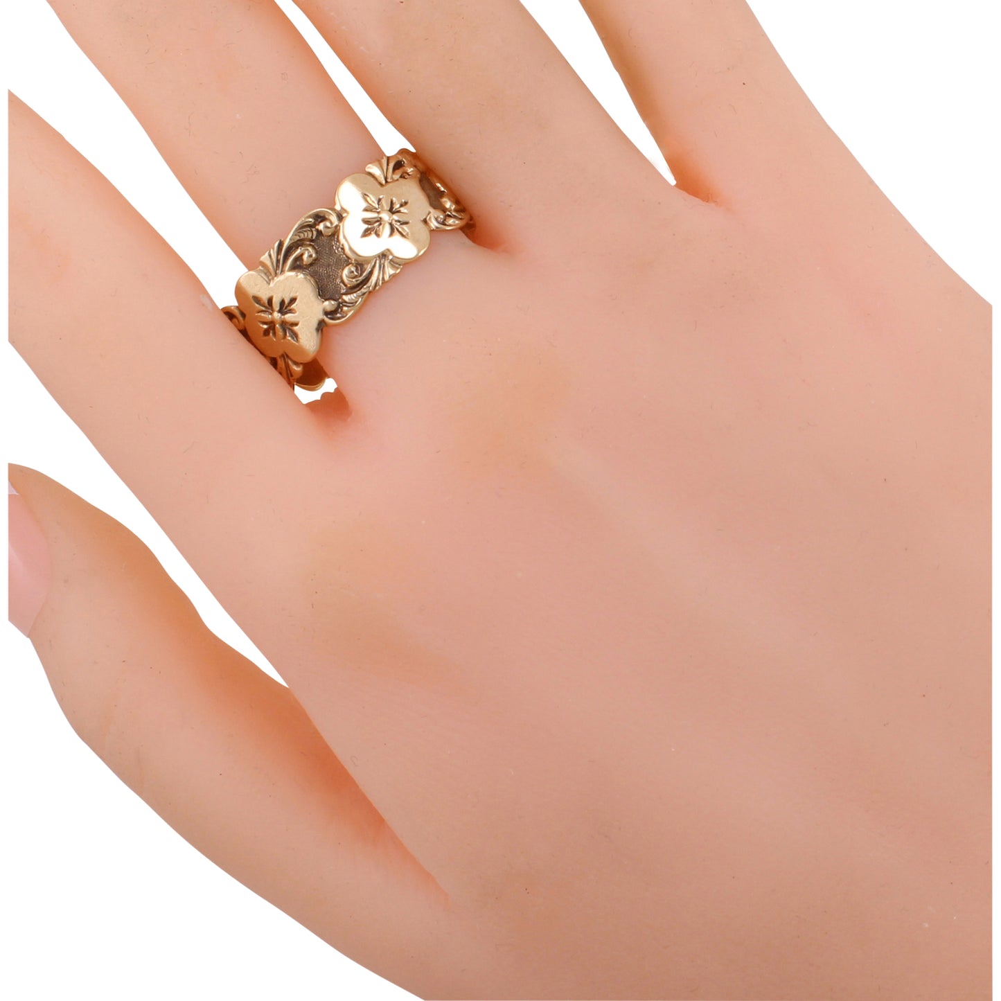 Victorian 10k Yellow Gold Quatrefoil Cigar Band Ring Worn