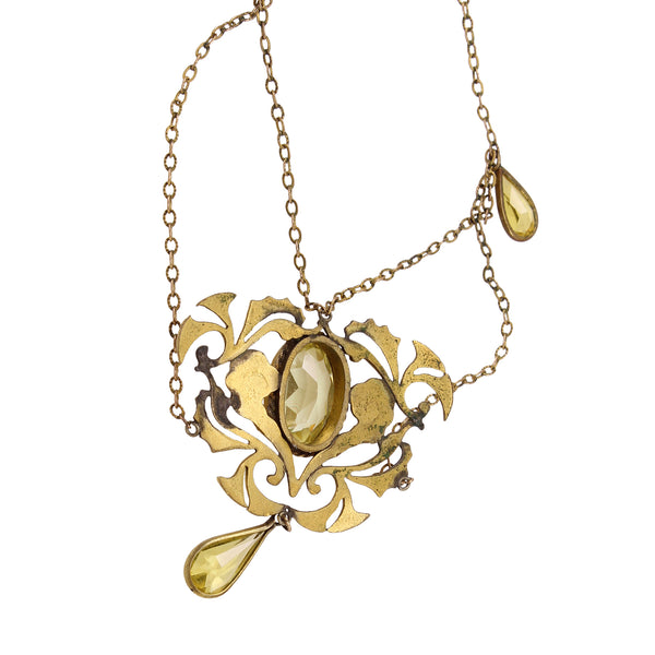 Art Nouveau Glass Citrine Festoon Necklace Back
