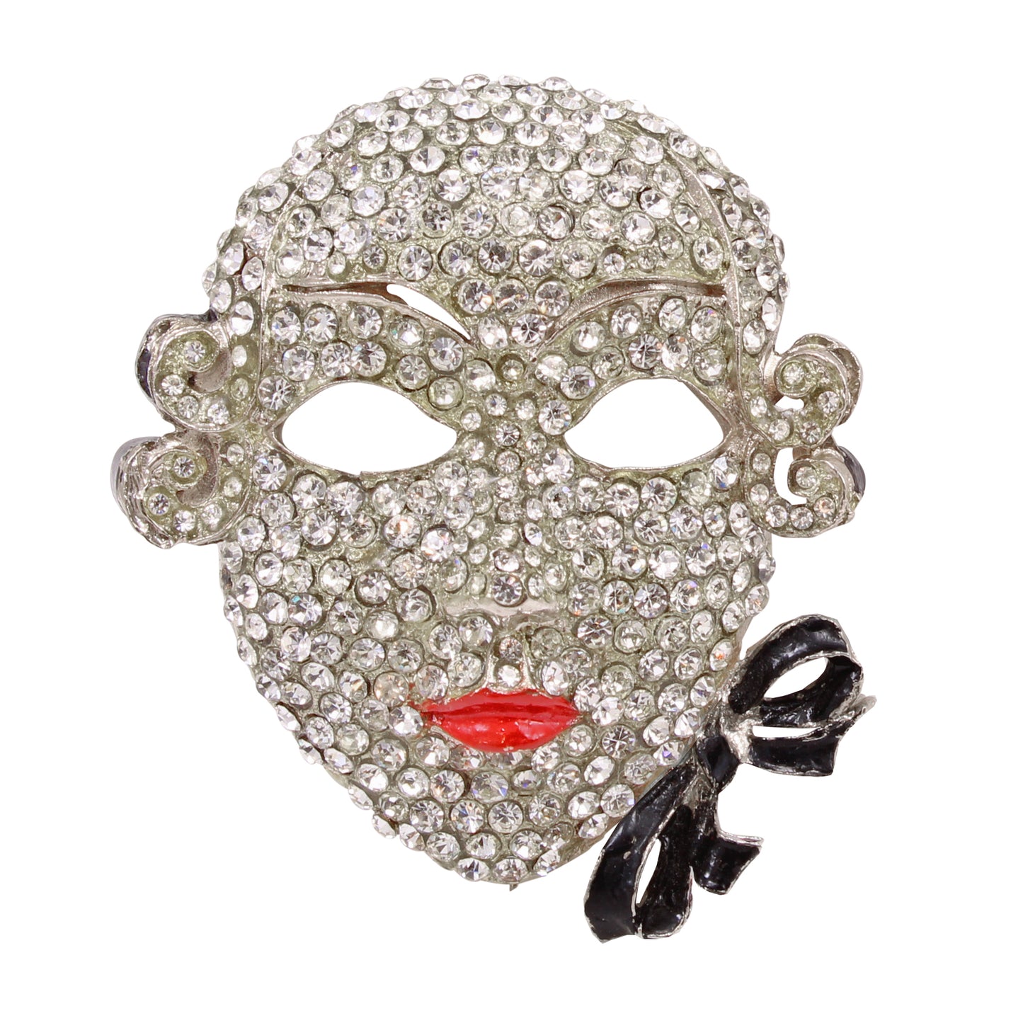 Ugo Correani Venetian Mask Rhinestone Pin/Brooch Front