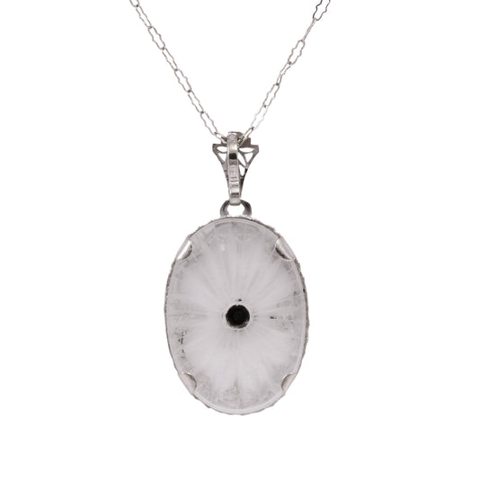 Art Deco 14k White Gold Filigree Diamond Pendant Necklace Back