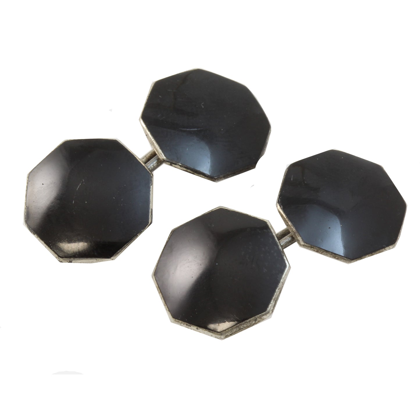 Art Deco Black Enamel Sterling Silver Cufflinks Front