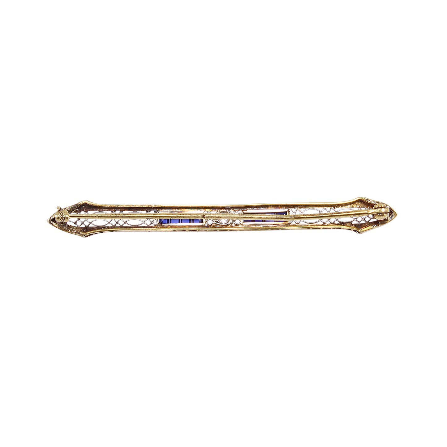 Art Deco 14k Diamond Sapphire Pin Brooch Back